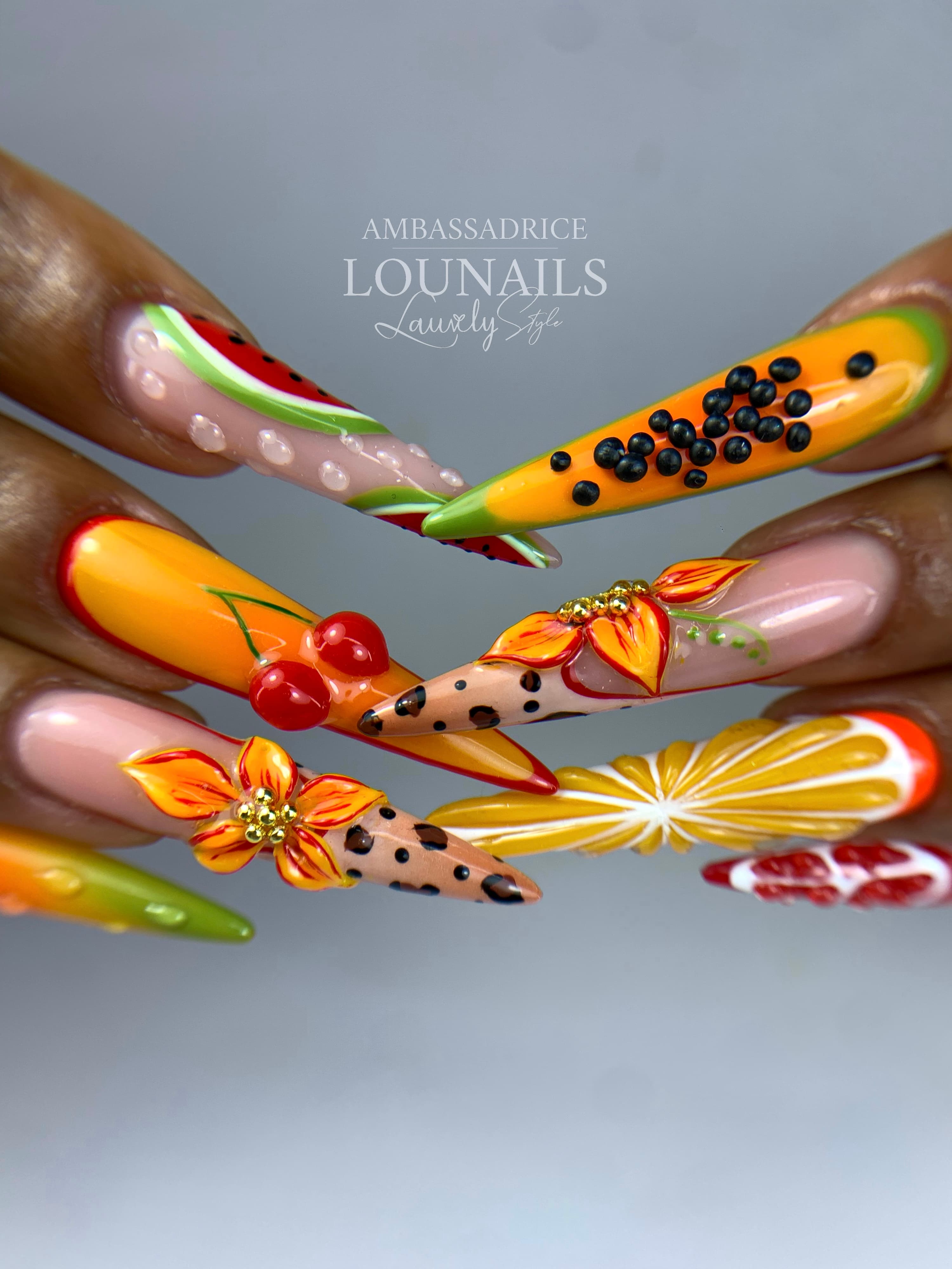 Nail art fruits tropicaux 3D